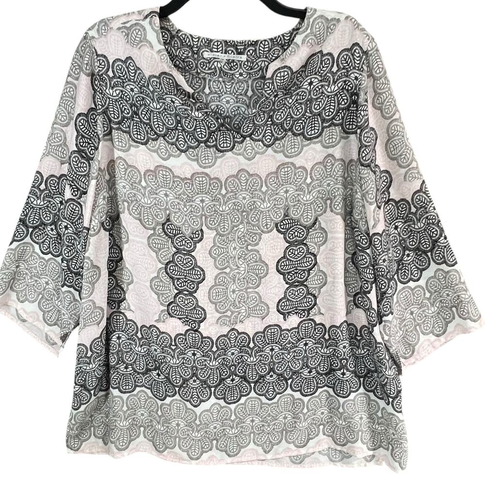 Violet & Claire‎ Blouse Womens 1X Pink Gray Black Floral 3/4 Sleeve Casual Boho